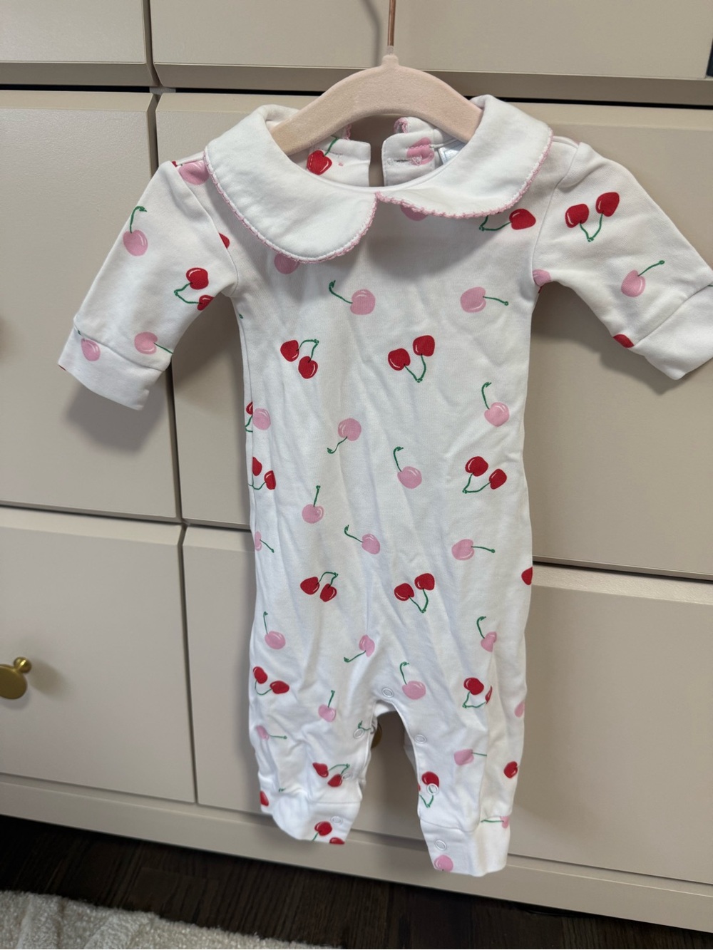 Little English White One-Piece with Red and Pink Cherry Print